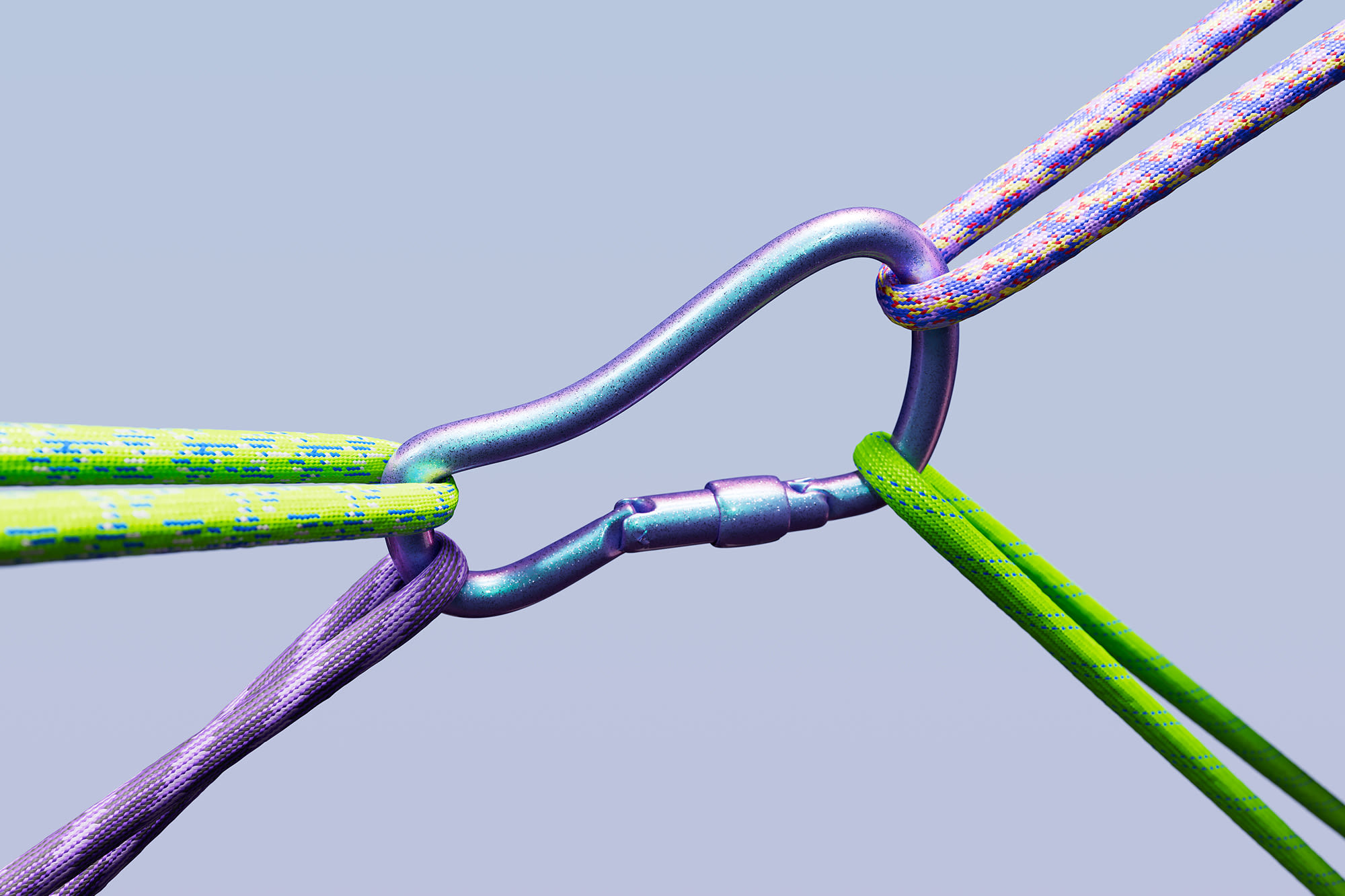 Kletterkarabiner verbindet bunte Seile – Finanzierung mit Sicherheit durch den Haftungskreditrahmen der BKS Bank. Kletterkarabiner verbindet bunte Seile – Finanzierung mit Sicherheit durch den Haftungskreditrahmen der BKS Bank.